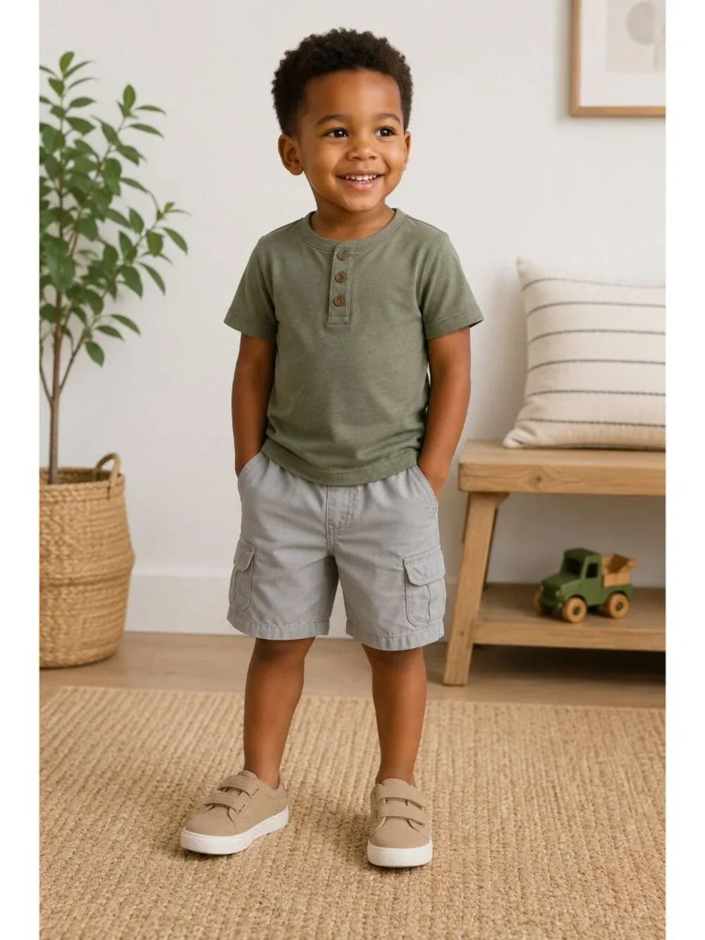 Cherokee Boys Size 2T Shorts Cargo 6-Pocket Elastic Waist Gray Rugged Stylish
